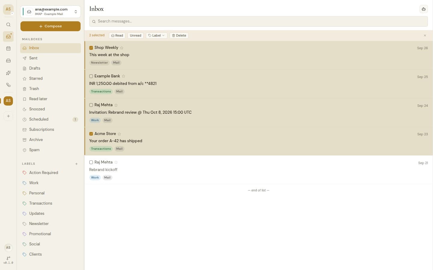 Search and bulk actions