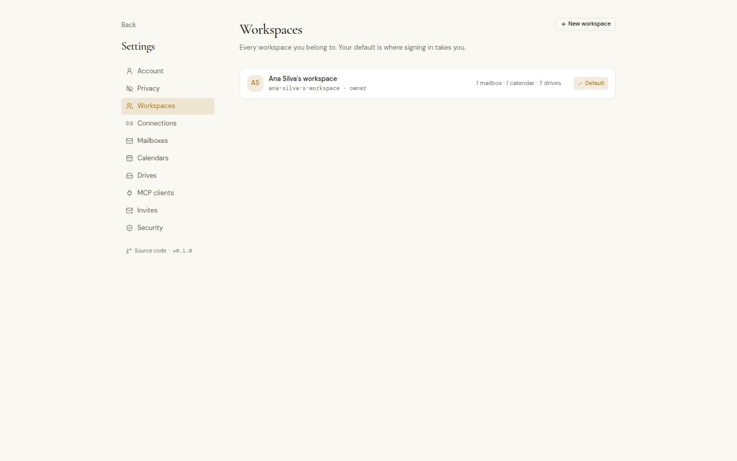 Personal and team workspaces